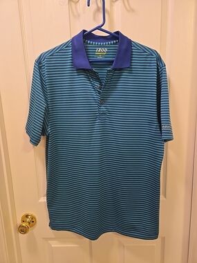 IZOD Performance Golf Men's Polo Medium Blue Green Striped